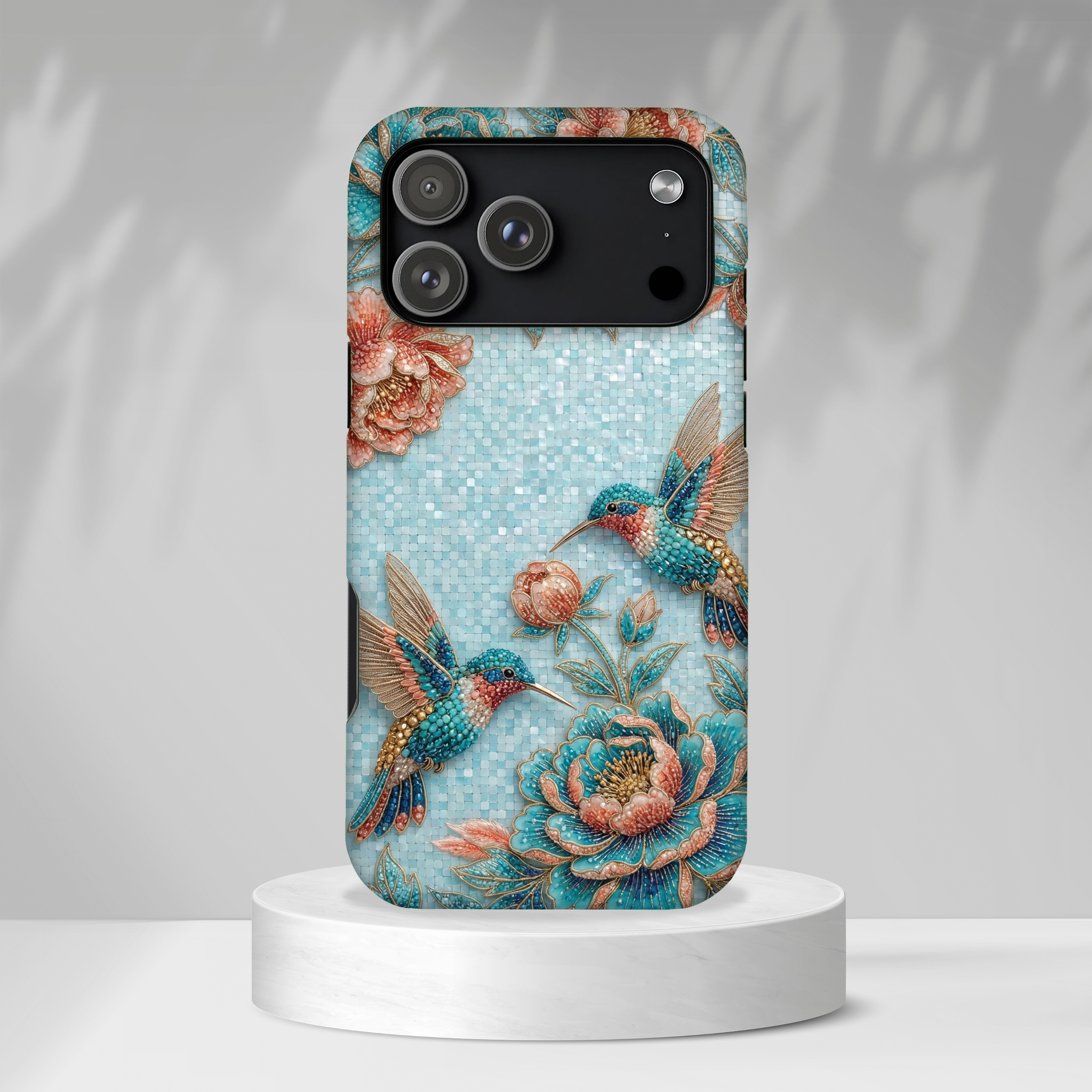 Hummingbird Floral Tough MagSafe iPhone Case | Vintage Blue Garden Design