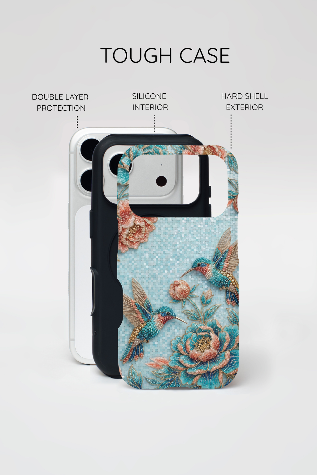 Cover iPhone MagSafe Resistente Floreale Colibrì | Design da Giardino Blu Vintage