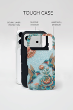 Cover iPhone MagSafe Resistente Floreale Colibrì | Design da Giardino Blu Vintage