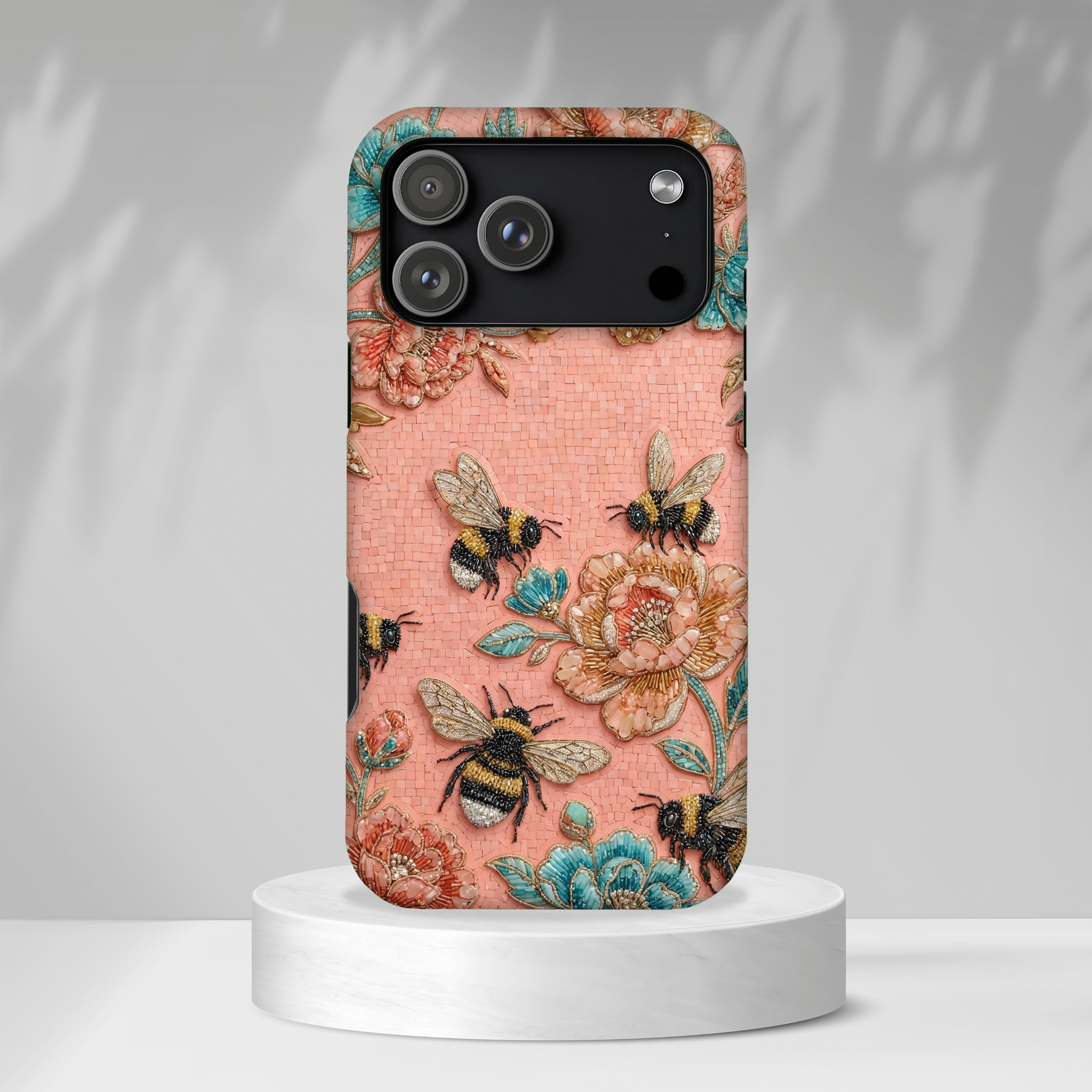 Floral Bee Tough iPhone Case | Vintage Pink Garden Protective Cover