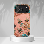 Cover protettiva per iPhone MagSafe Floreale Ape Resistente | Giardino Rosa Vintage