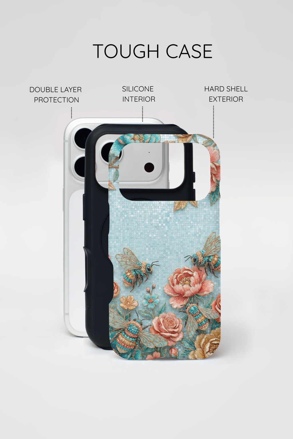 Cover protettiva per iPhone Api Floreali | Rosa Vintage e Turchese
