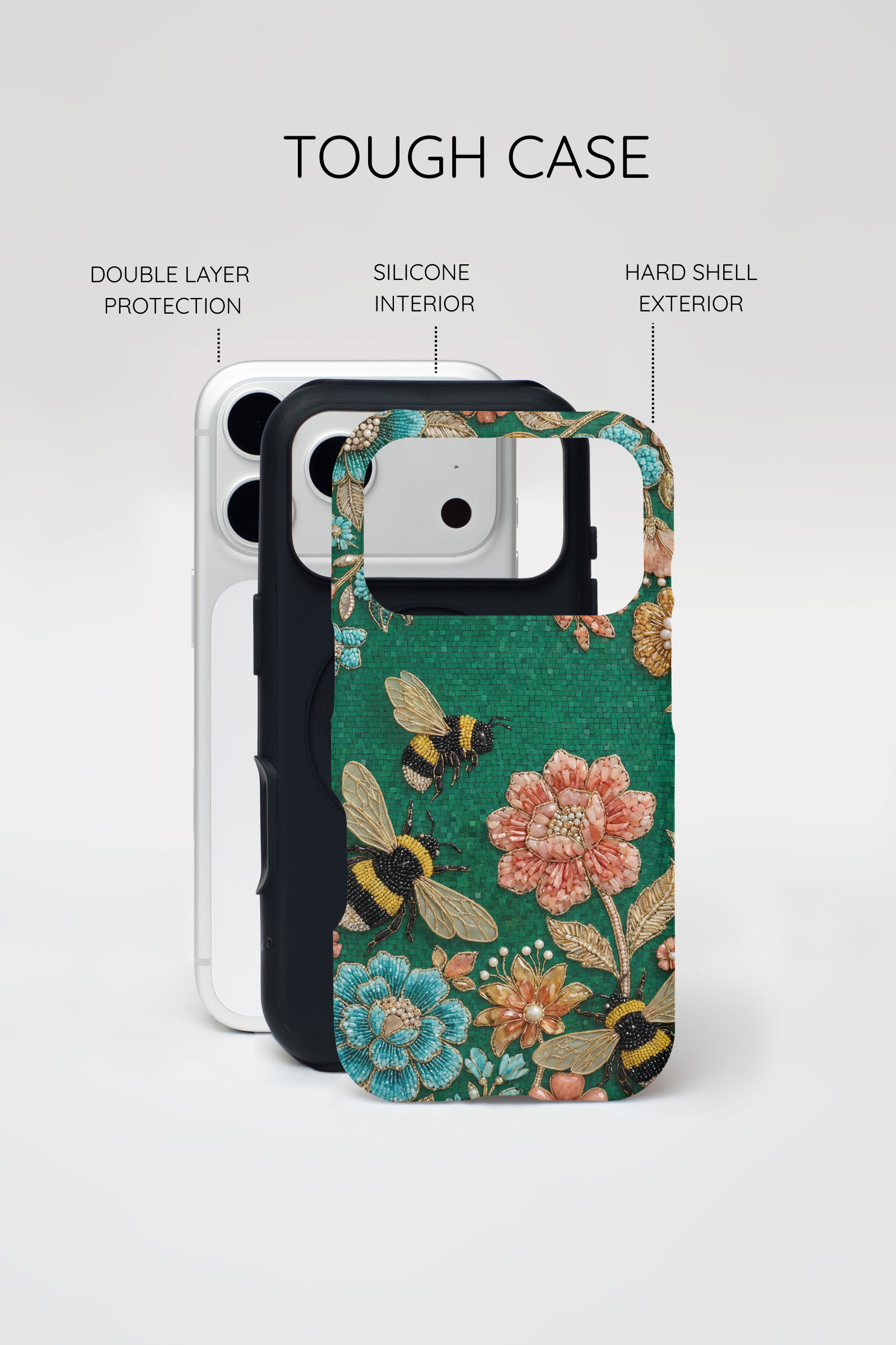 Floral Bumblebee Tough iPhone Case | Protective Botanical Phone Cover