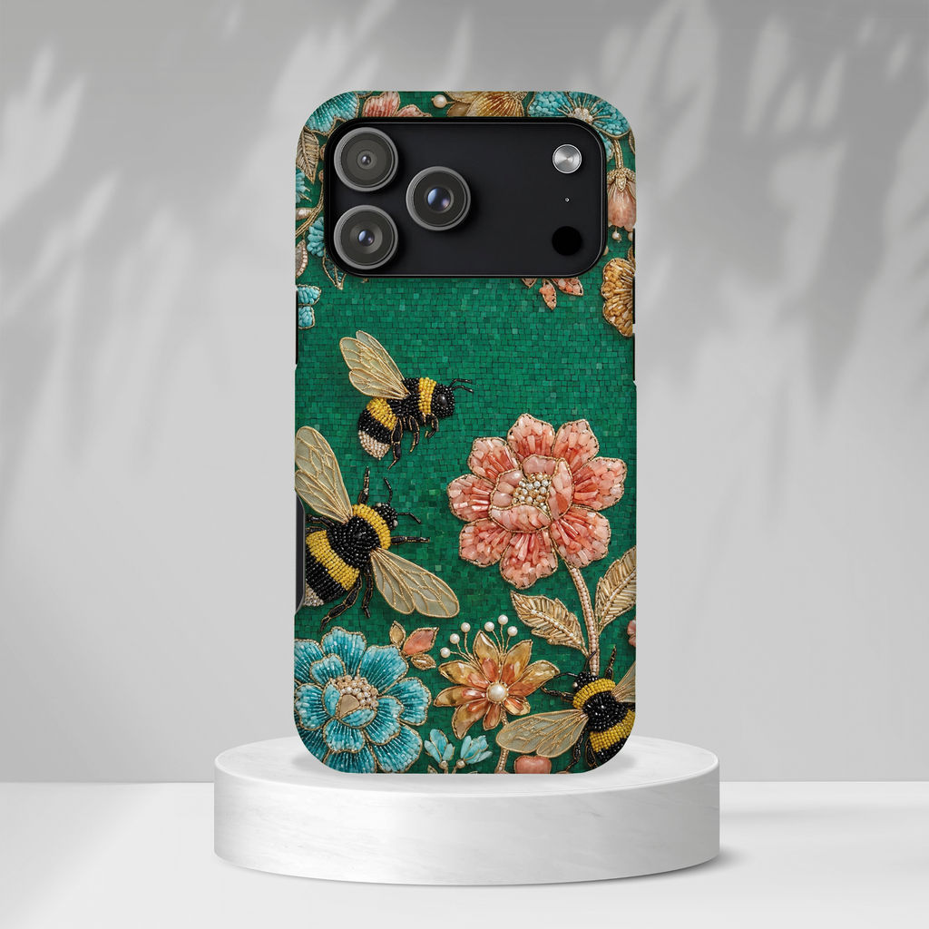Floral Bumblebee Tough iPhone Case | Protective Botanical Phone Cover