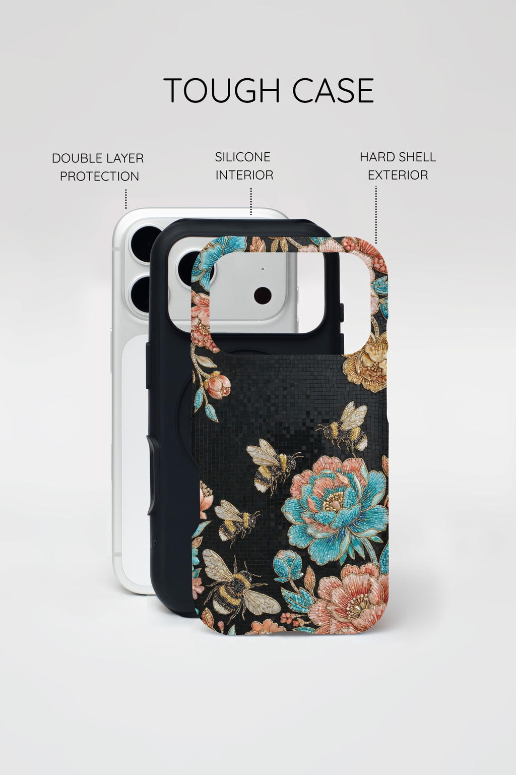 Custodia Resistente per iPhone "Api Floreali" | Cover Protettiva Vintage Rose e Bombo