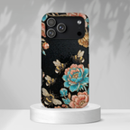 Floral Bees Tough MagSafe iPhone Case | Vintage Rose & Bumblebee Protective Cover