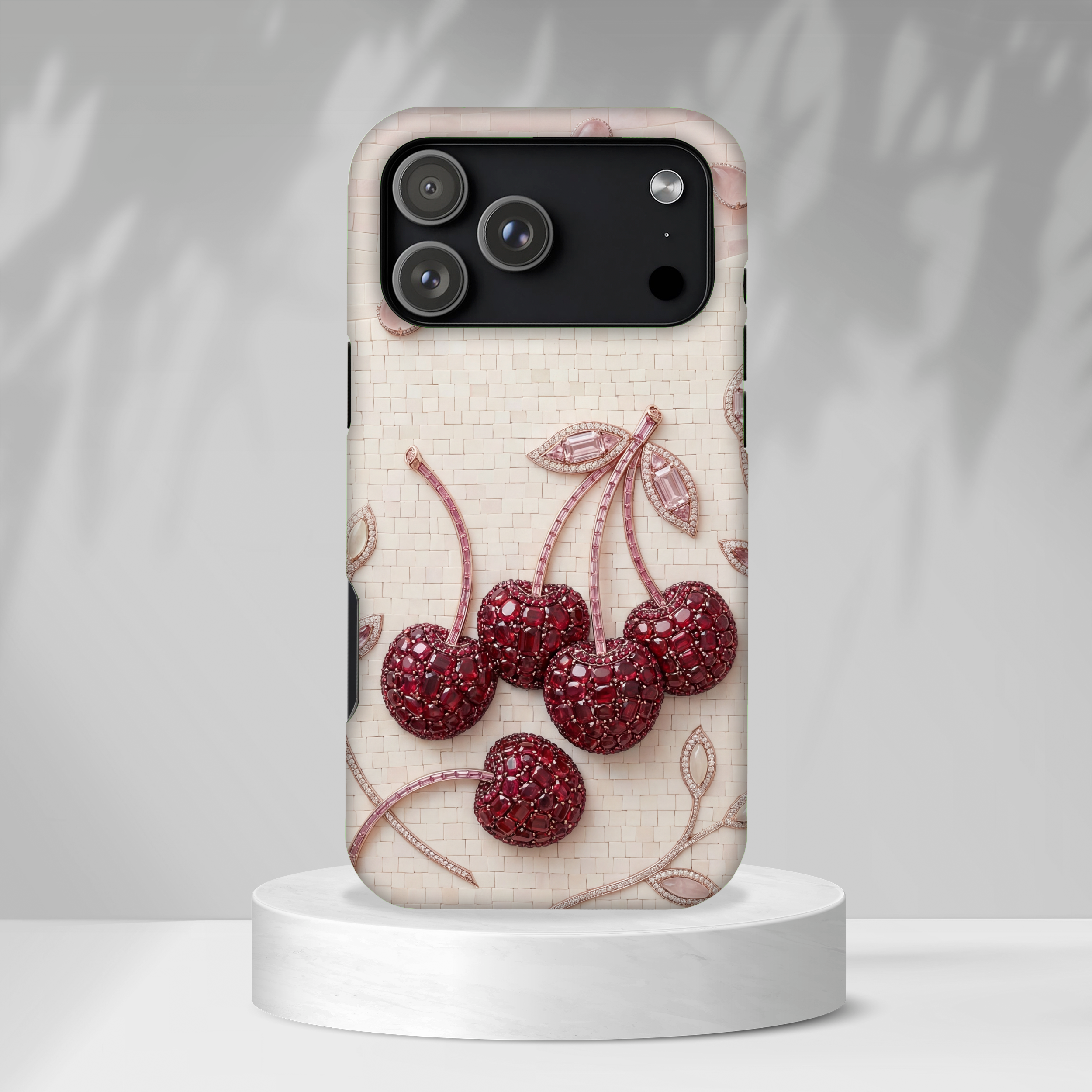 Cherry Embroidery iPhone Case | Glitter Red Cherries Pattern