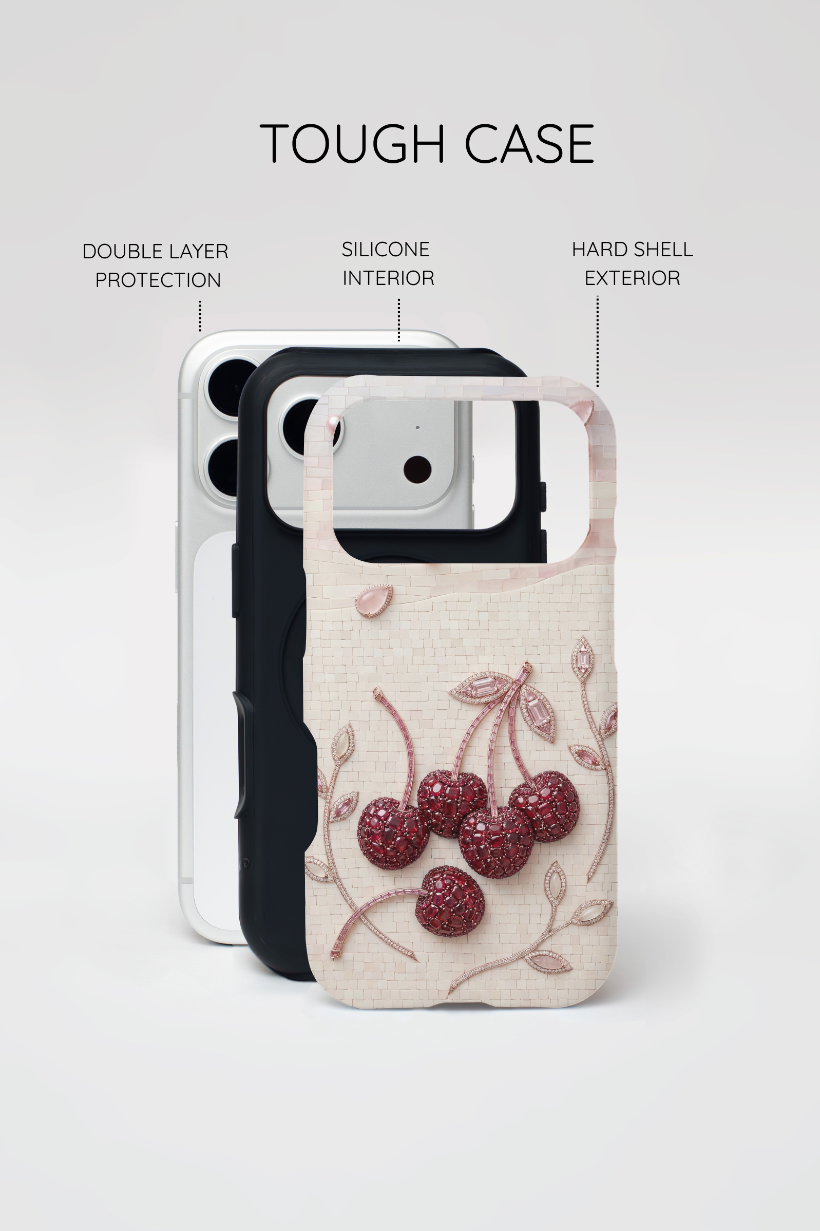Cherry Embroidery MagSafe iPhone Case | Glitter Red Cherries Pattern