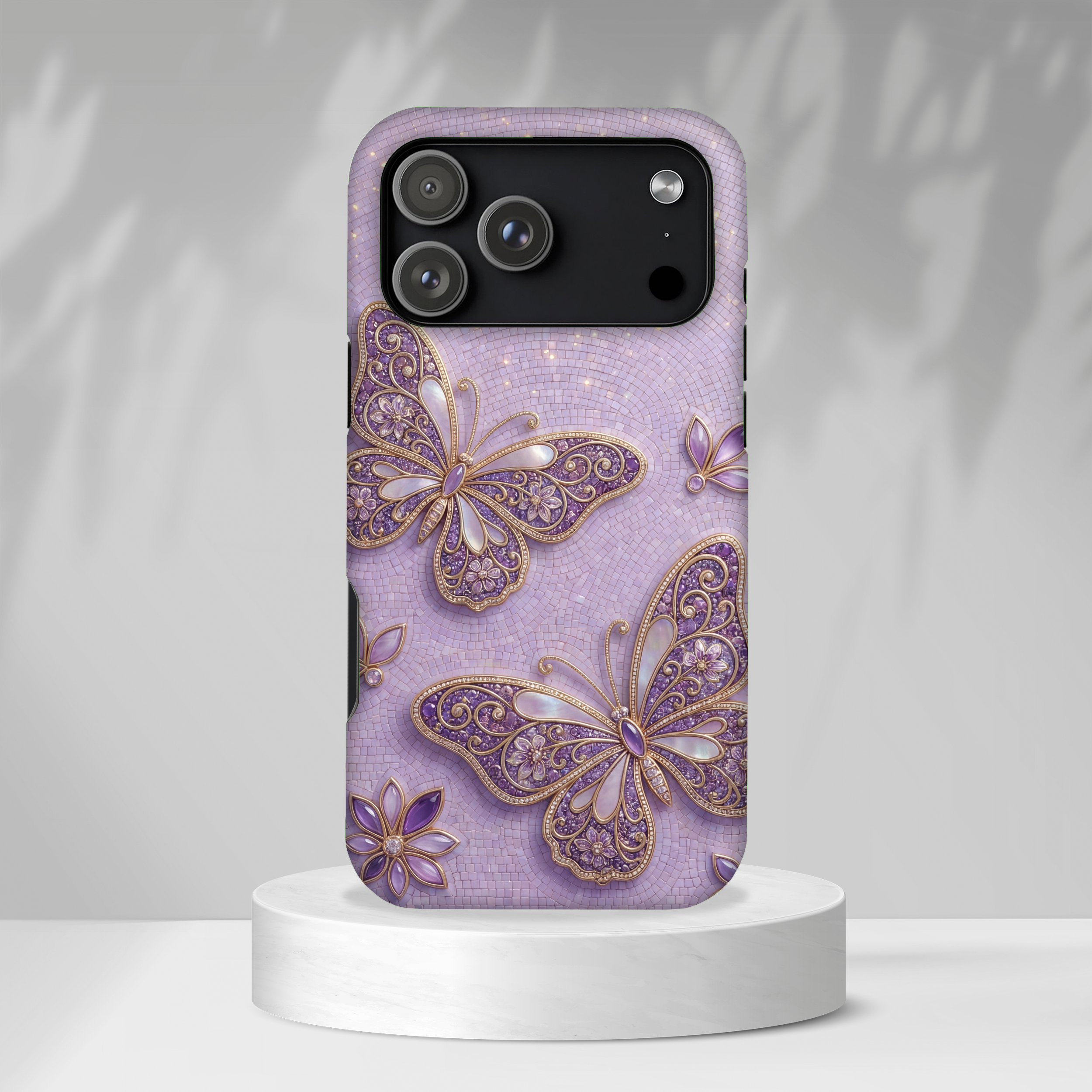 Purple Butterfly Tough iPhone Case | Sparkling Floral Protective Cover