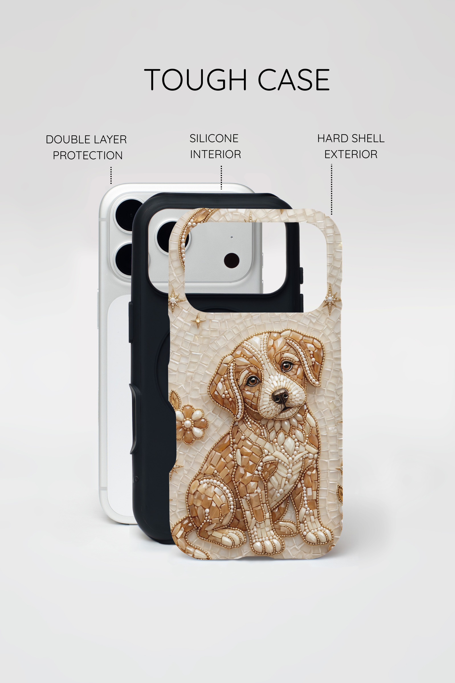 Cute Mosaic Puppy iPhone Case — Protective Phone Cover with Brown Puppy Art