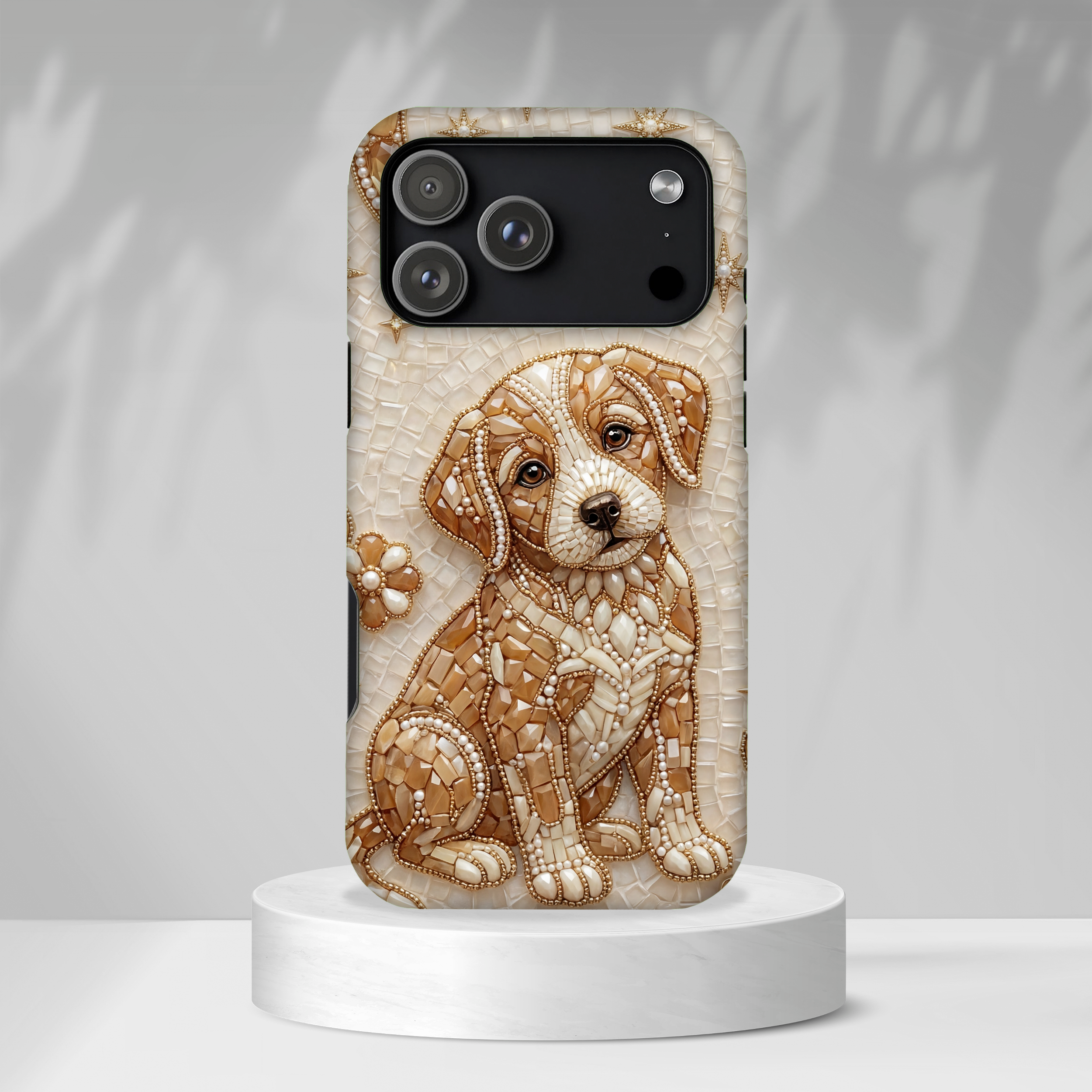 Cute Mosaic Puppy iPhone Case — Protective Phone Cover with Brown Puppy Art