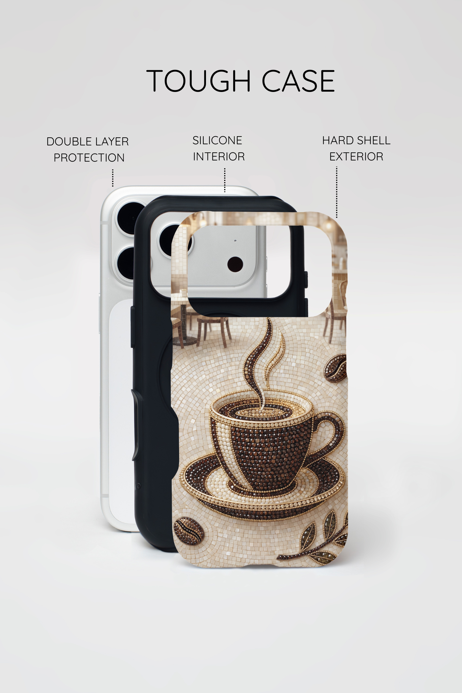 Coffee Mosaic MagSafe iPhone Case - Steaming Cup Cafe Design