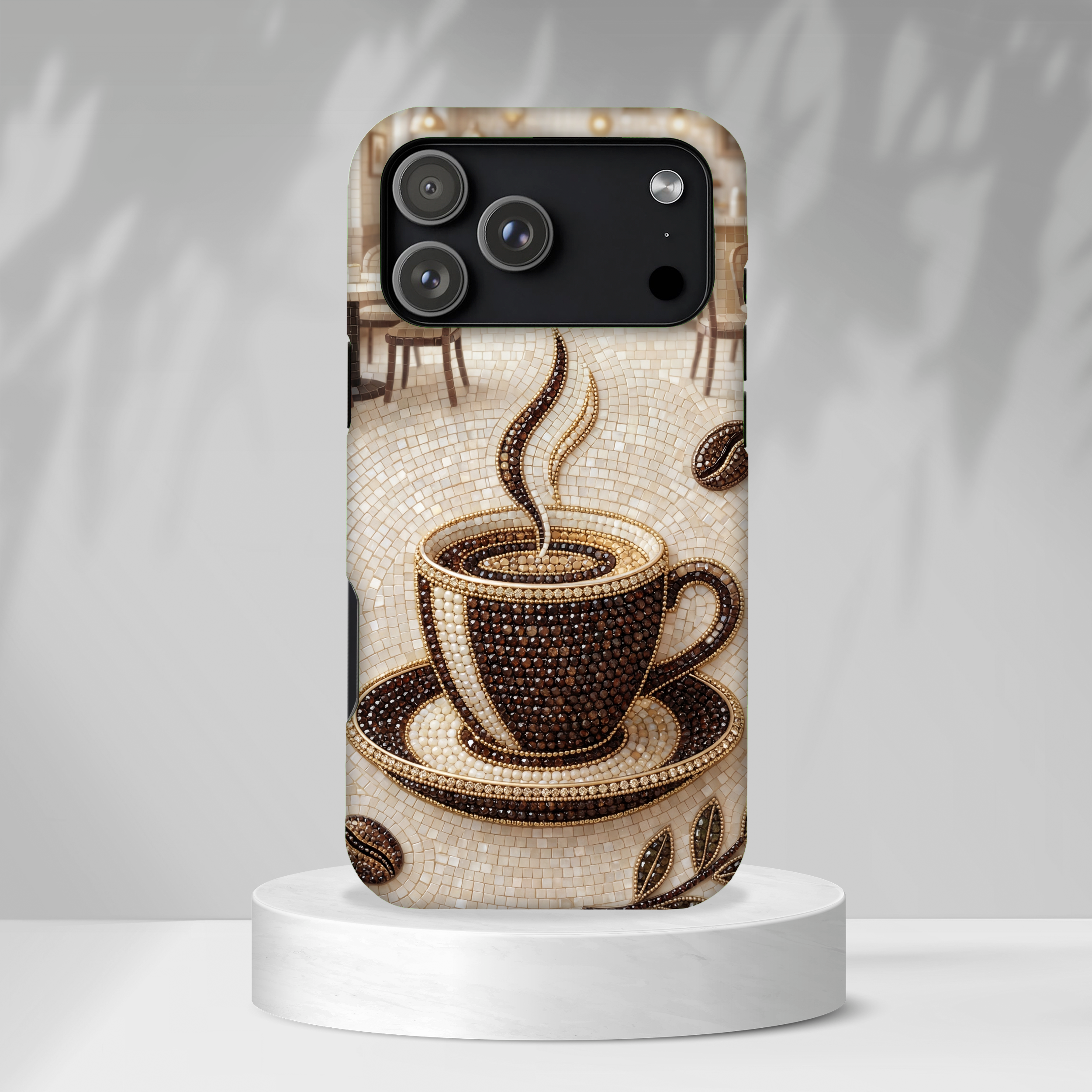 Coffee Mosaic MagSafe iPhone Case - Steaming Cup Cafe Design