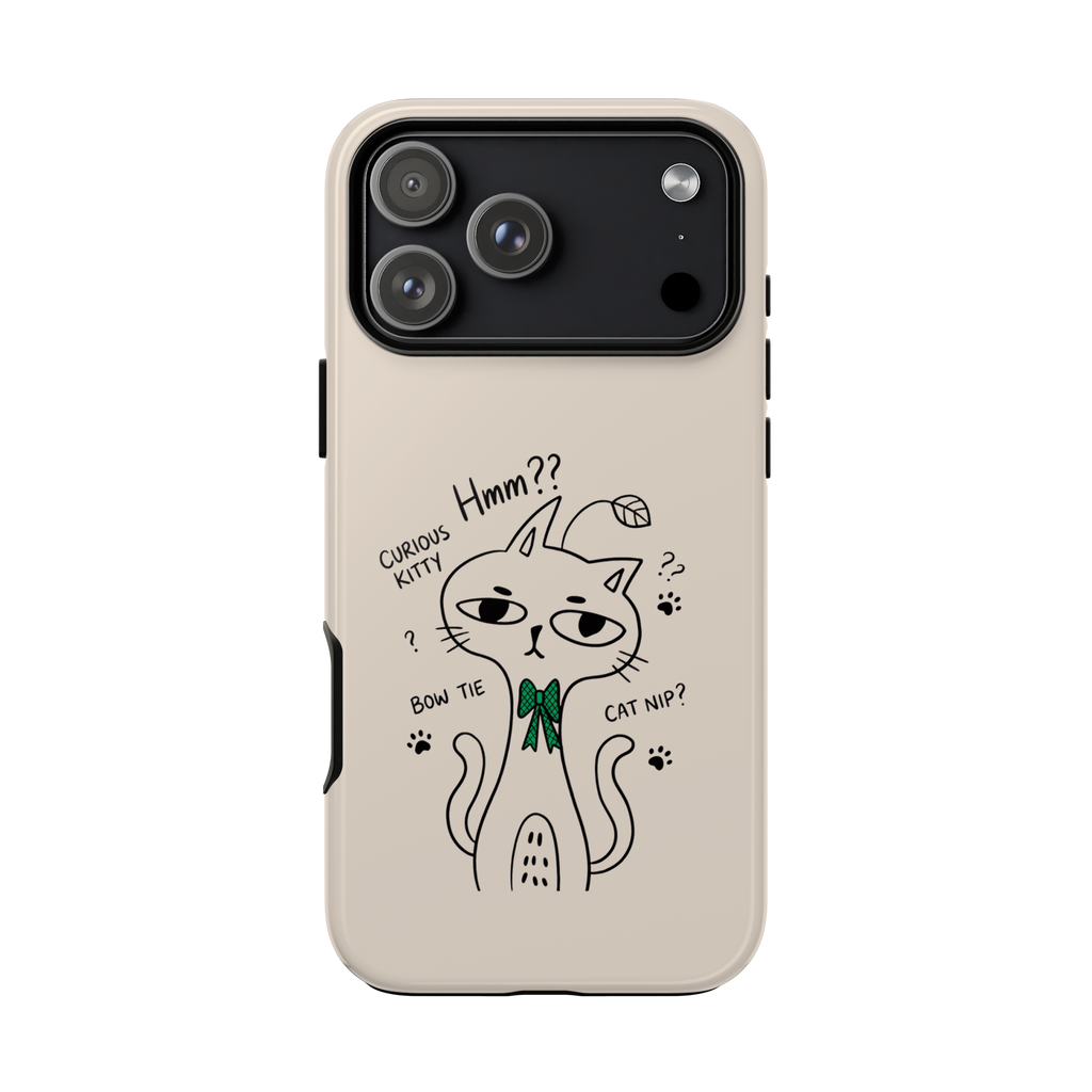 Curious Kitty Phone Case — Cute Cat Illustration with 'Hmm??' Text