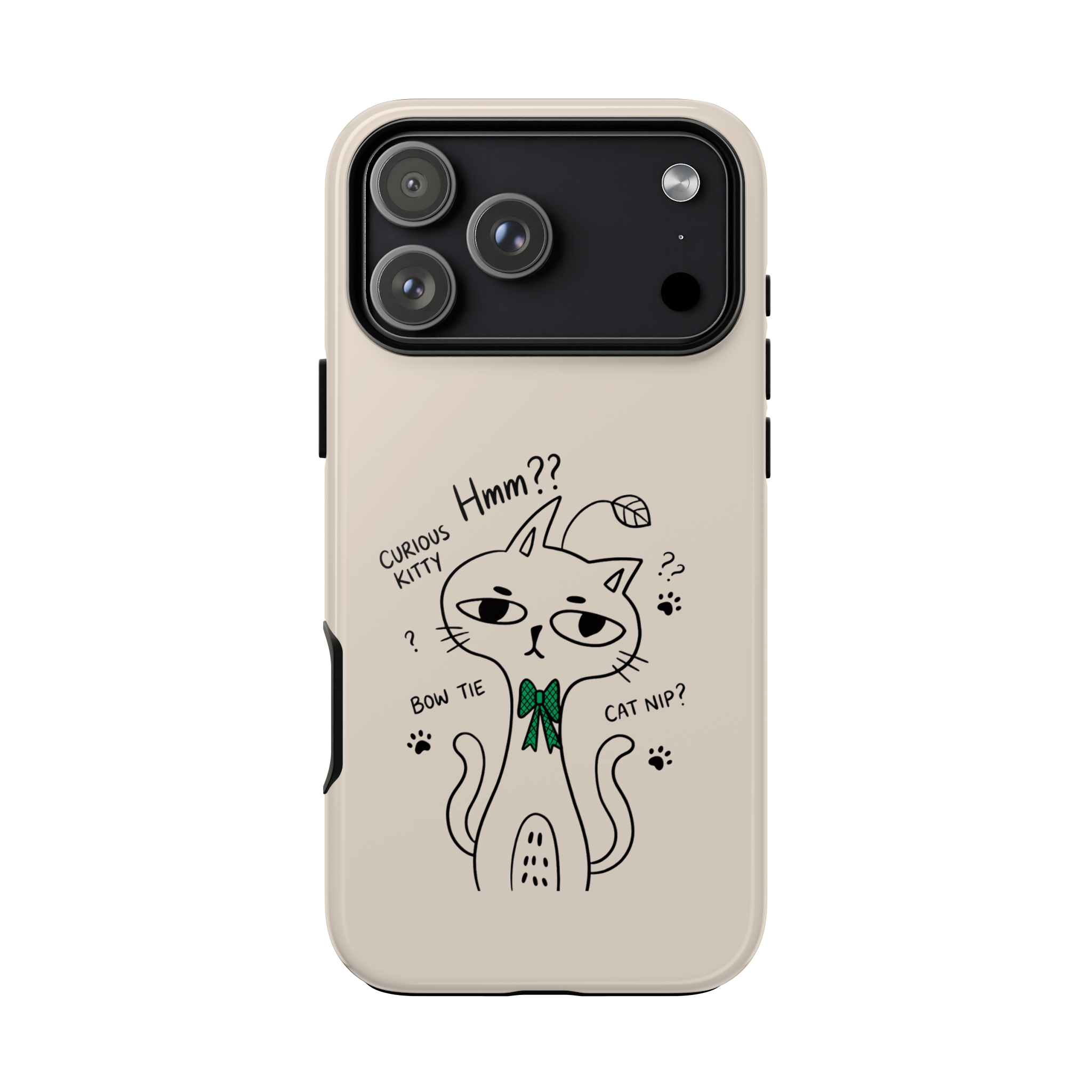 Curious Kitty Phone Case — Cute Cat Illustration with 'Hmm??' Text