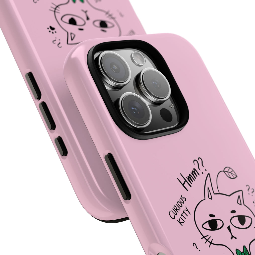 Curious Kitty Phone Case — Cute Cat Illustration with 'Hmm??' Text