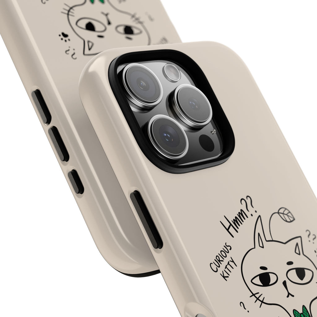 Curious Kitty Phone Case — Cute Cat Illustration with 'Hmm??' Text