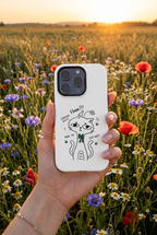 Curious Kitty Phone Case — Cute Cat Illustration with 'Hmm??' Text