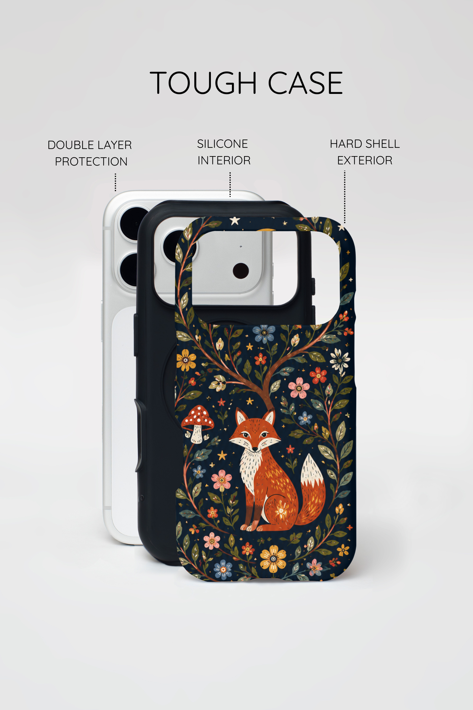 Fox Moon iPhone Case | Whimsical Floral Night Woodland Protective Case