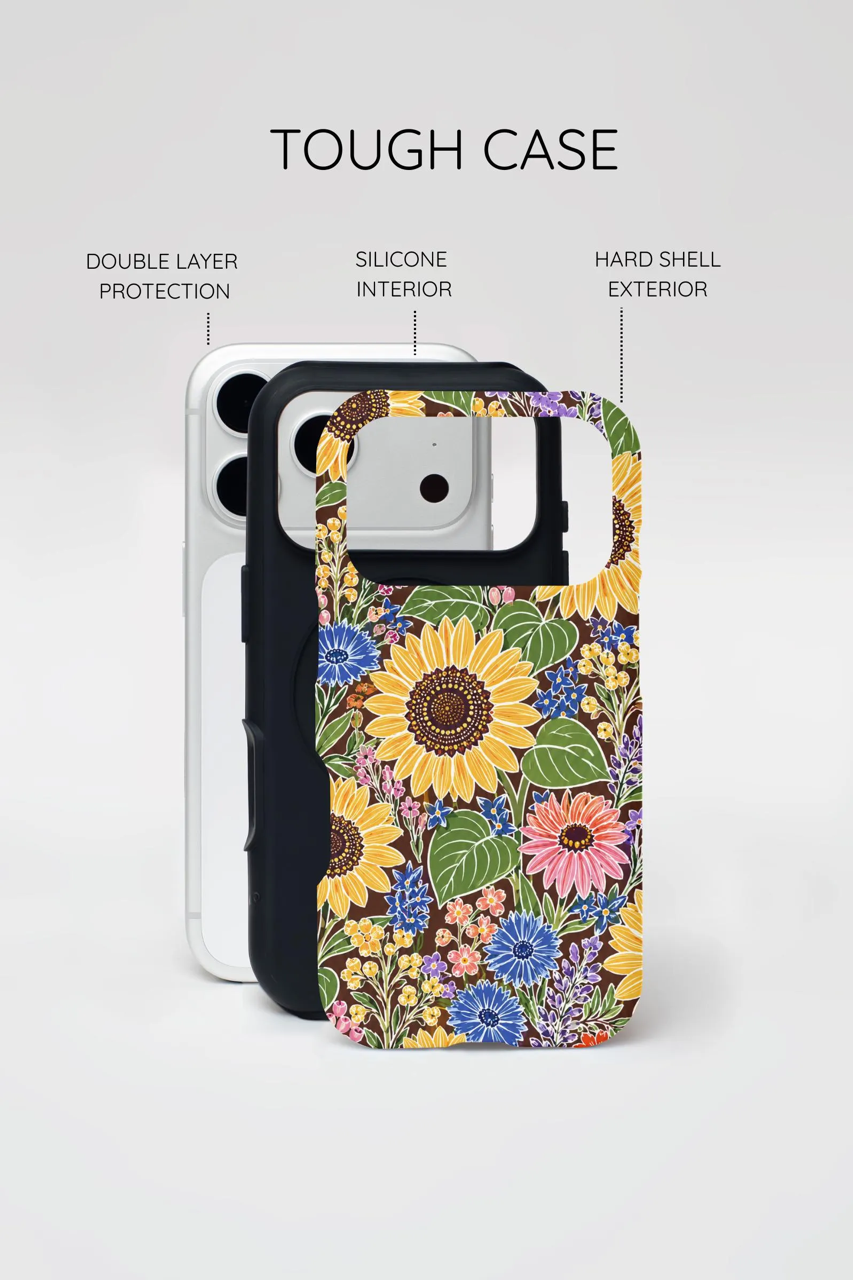 Sunflower & Wildflower Pattern Tough iPhone Case
