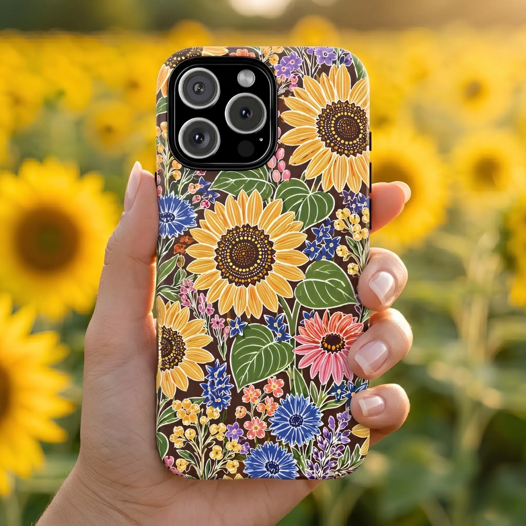 Sunflower & Wildflower Pattern Tough iPhone Case