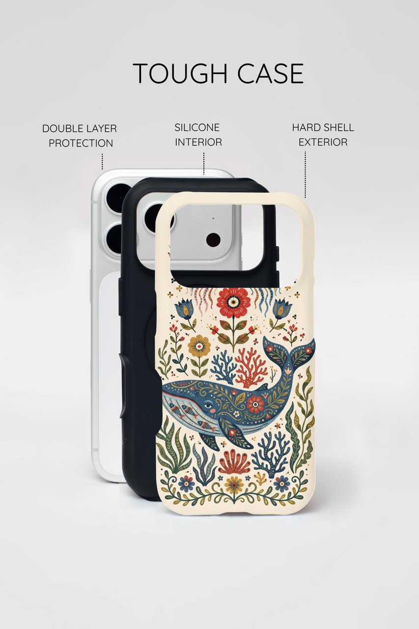 Floral Whale iPhone Case | Boho Marine Pattern Tough Case