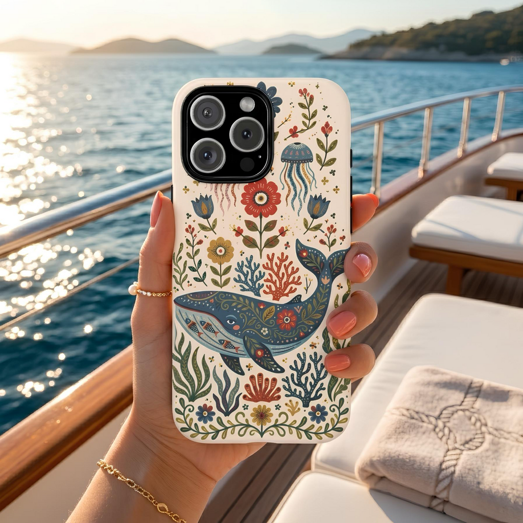 Floral Whale iPhone Case | Boho Marine Pattern Tough Case