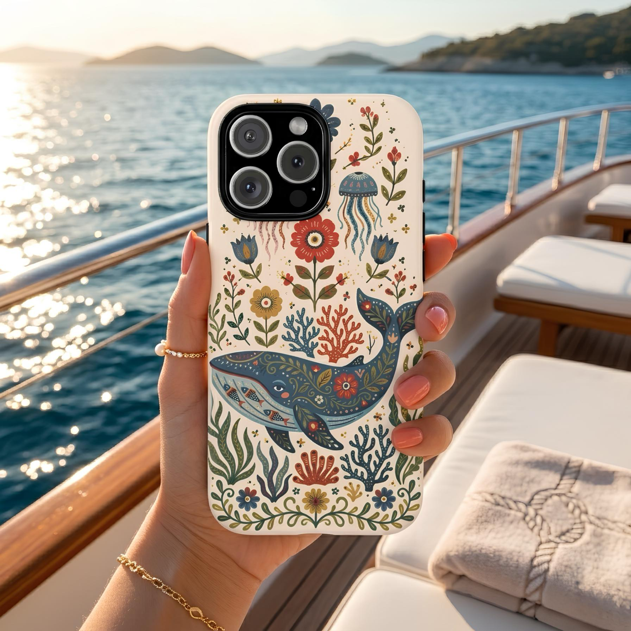 Floral Whale iPhone Case | Boho Marine Pattern Tough Case