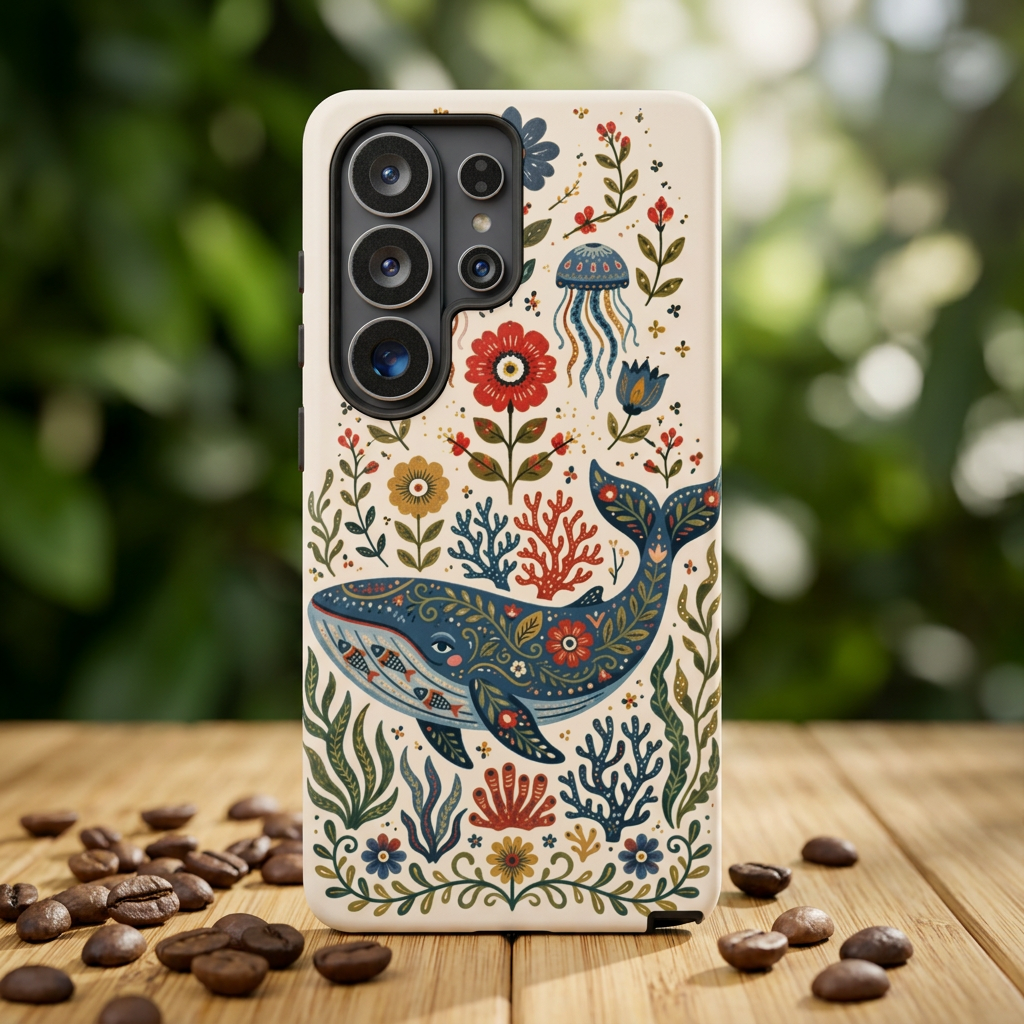 Floral Whale Samsung Galaxy Phone Case | Boho Marine Pattern Tough Case