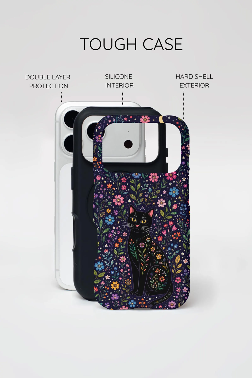 Celestial Black Cat iPhone Case | Whimsigoth Floral