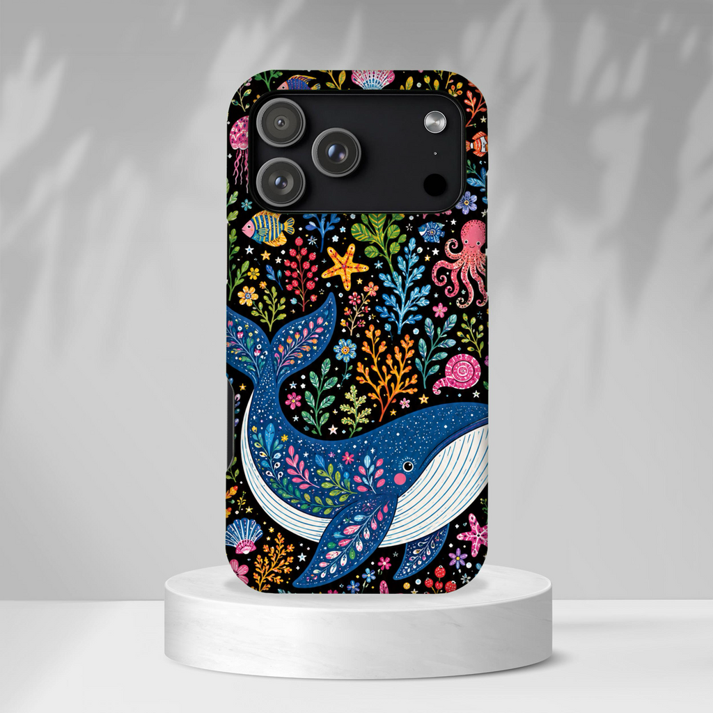 Whimsical Whale Tough iPhone Case | Colorful Ocean Floral iPhone Cover