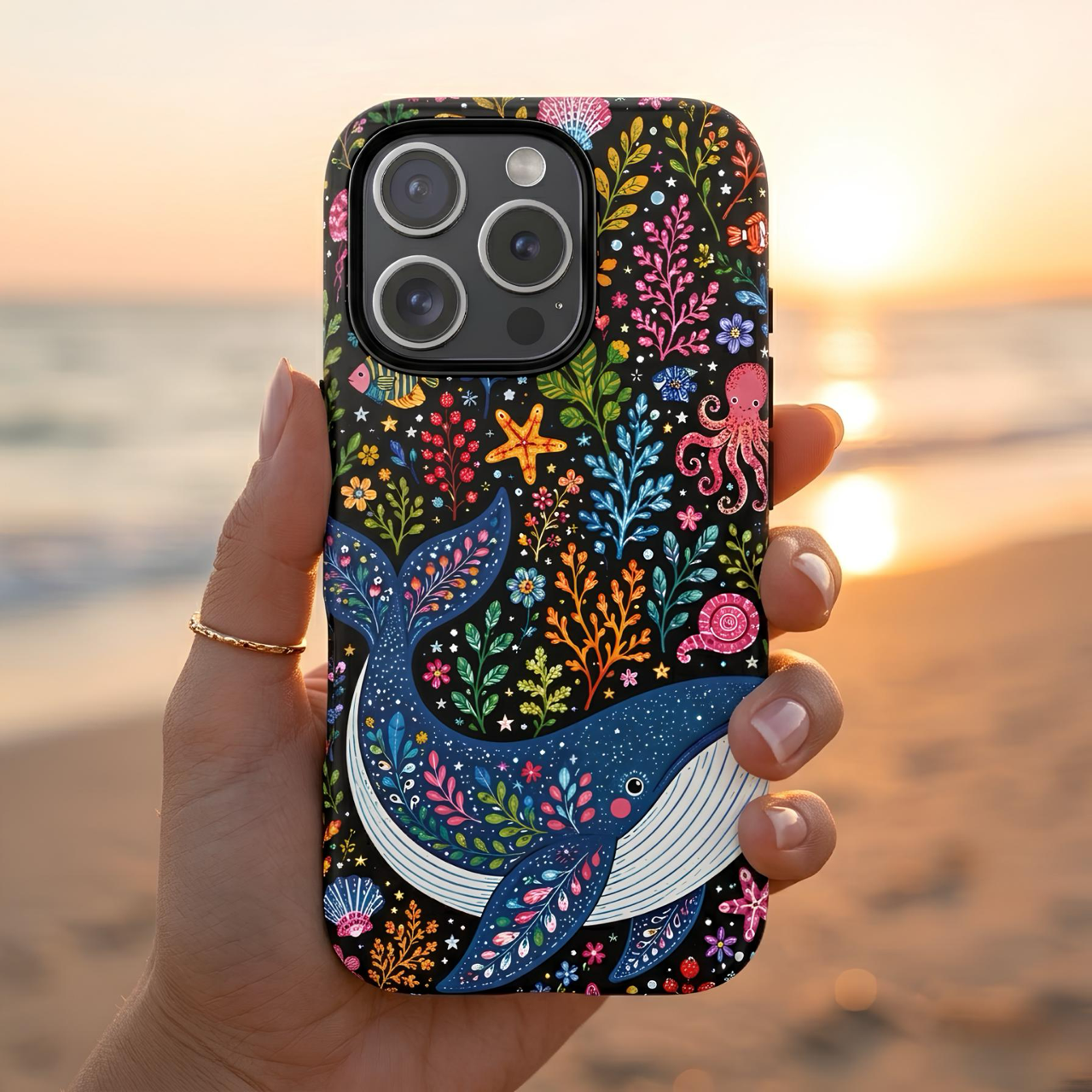 Whimsical Whale Tough iPhone Case | Colorful Ocean Floral iPhone Cover
