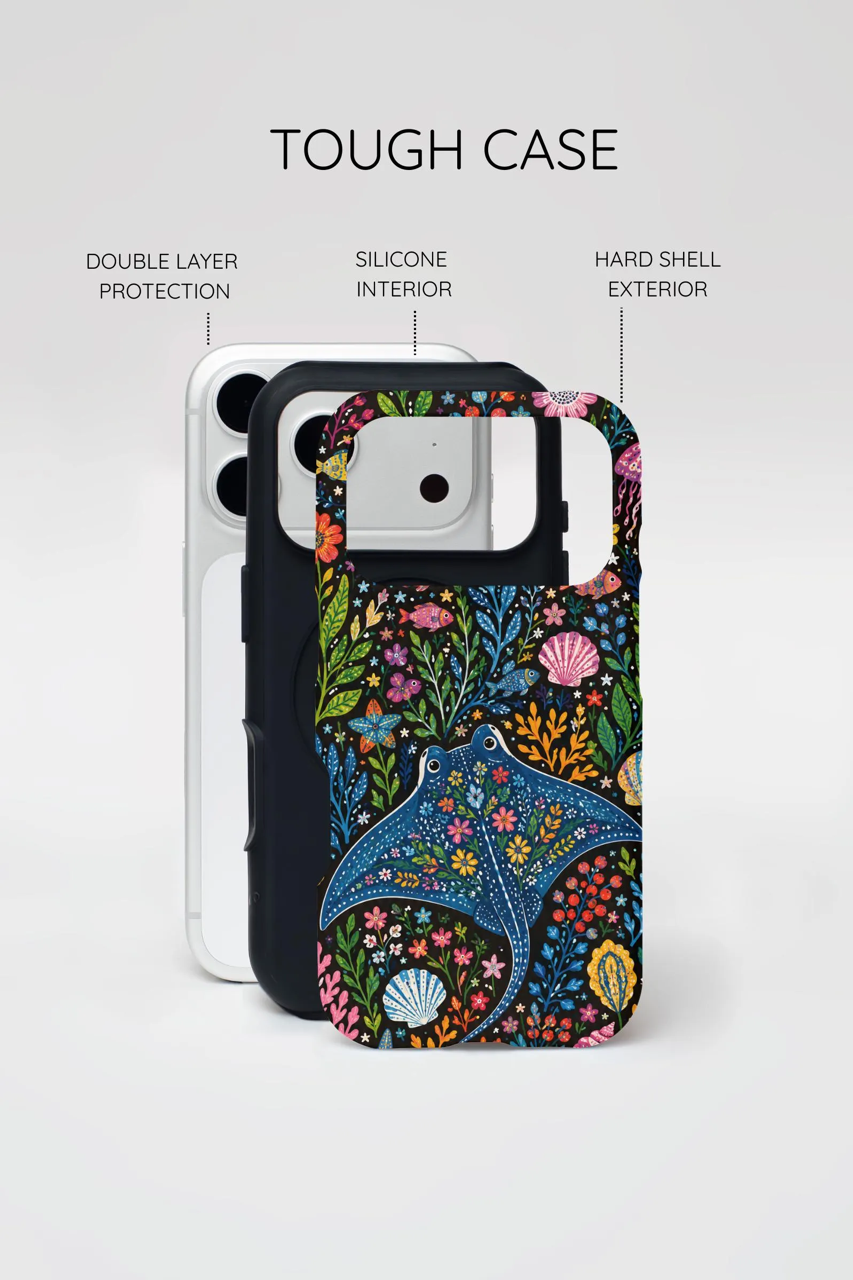 Manta Ray Floral iPhone Case | Colorful Underwater Sea Life Protective Cover