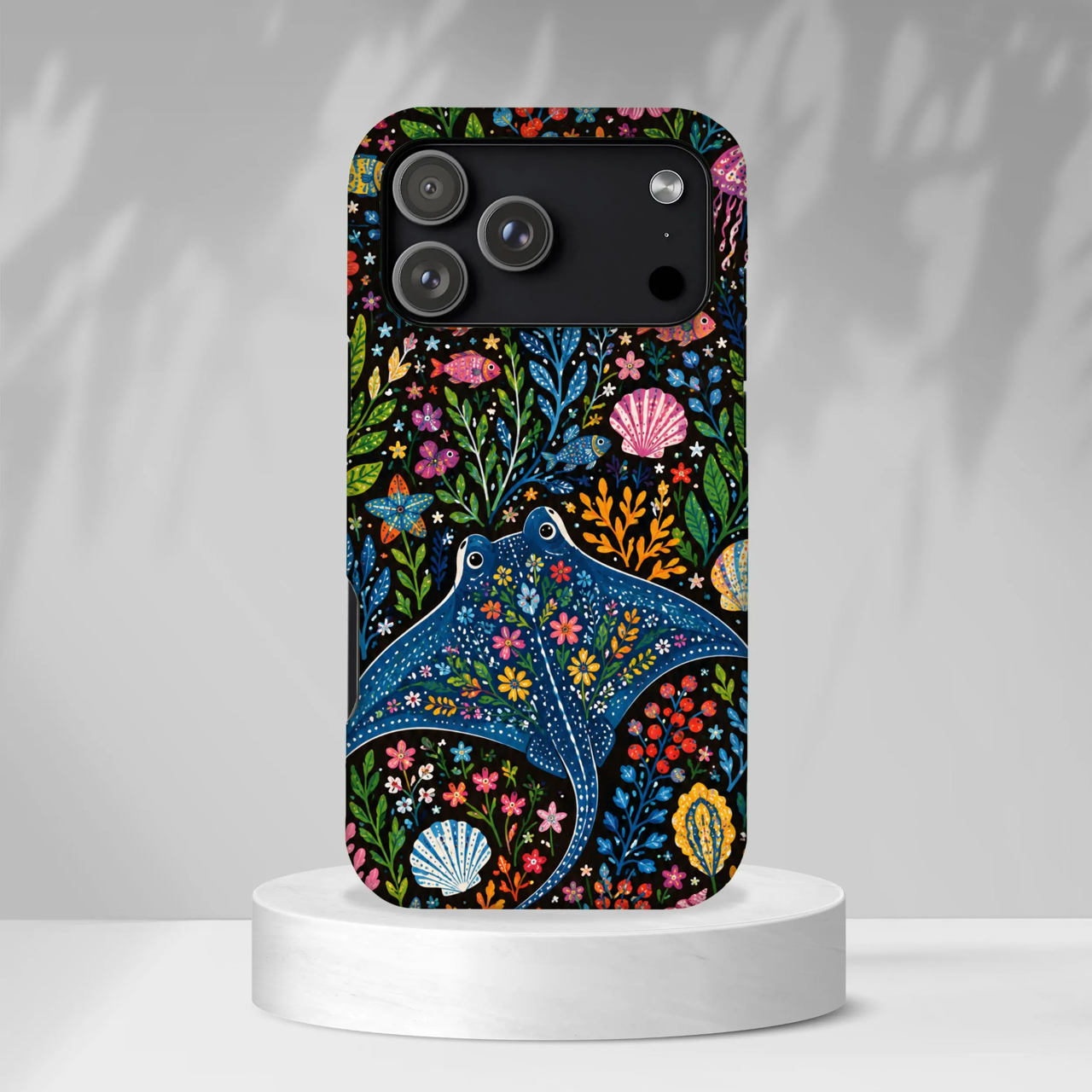 Manta Ray Floral iPhone Case | Colorful Underwater Sea Life Protective Cover