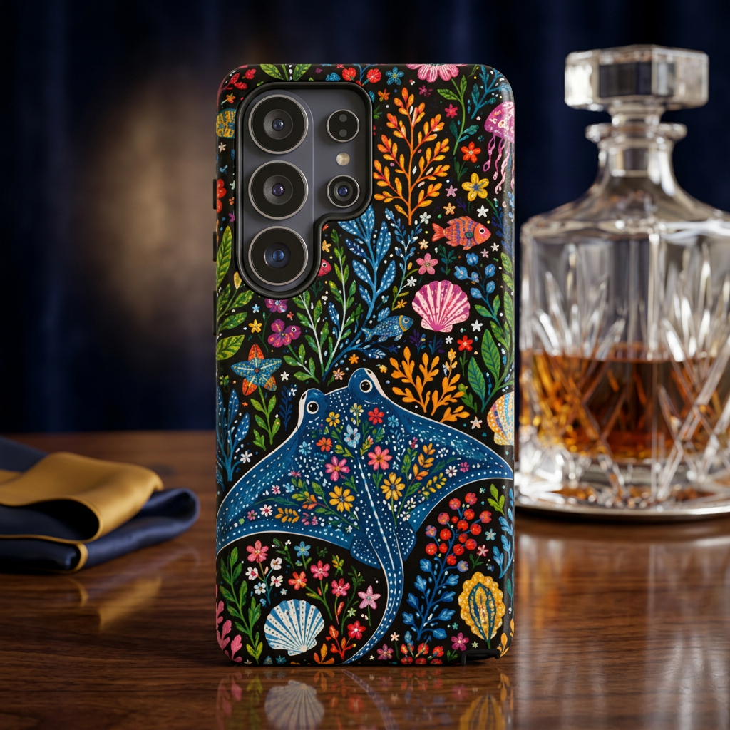 Manta Ray Floral Samsung Galaxy Phone Case | Colorful Underwater Sea Life Protective Cover