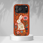 Floral Rabbit Tough iPhone Case | Protective Phone Case with Folk Art Bunny Design