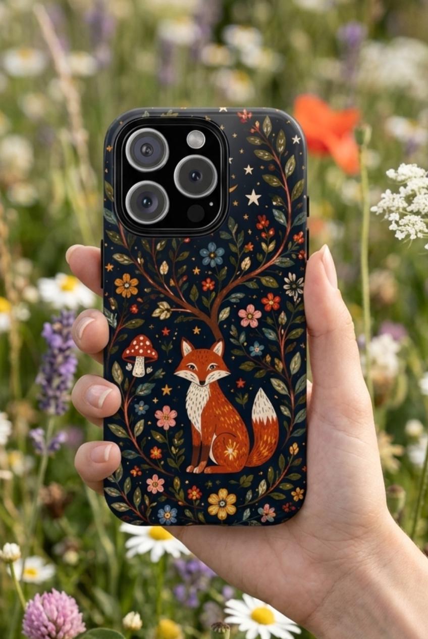 Fox Moon iPhone Case | Whimsical Floral Night Woodland Protective Case