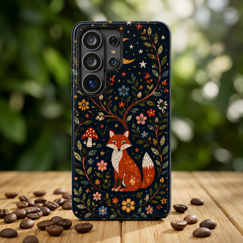 Fox Moon Samsung Galaxy Phone Case | Whimsical Floral Night Woodland Protective Case
