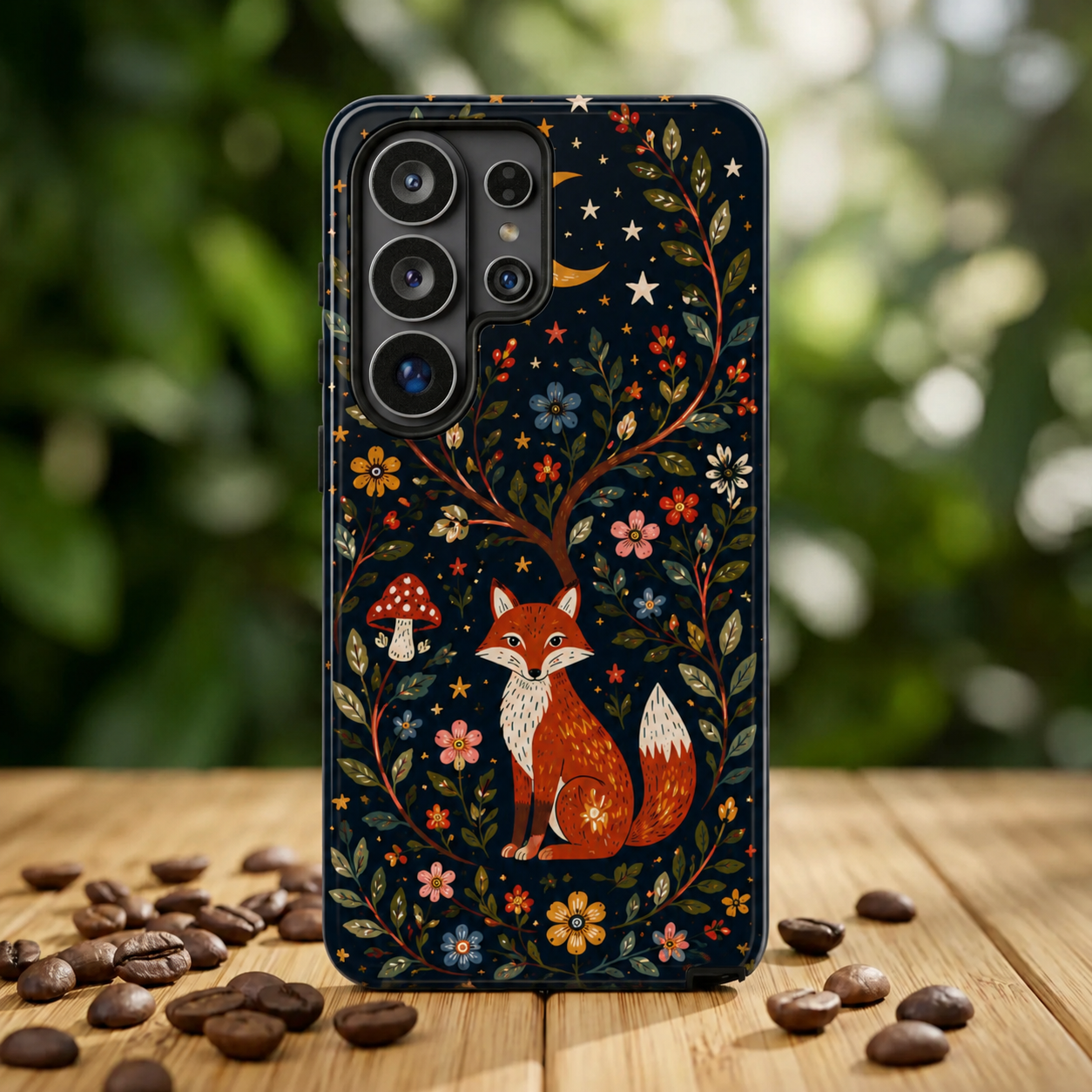 Fox Moon Samsung Galaxy Phone Case | Whimsical Floral Night Woodland Protective Case
