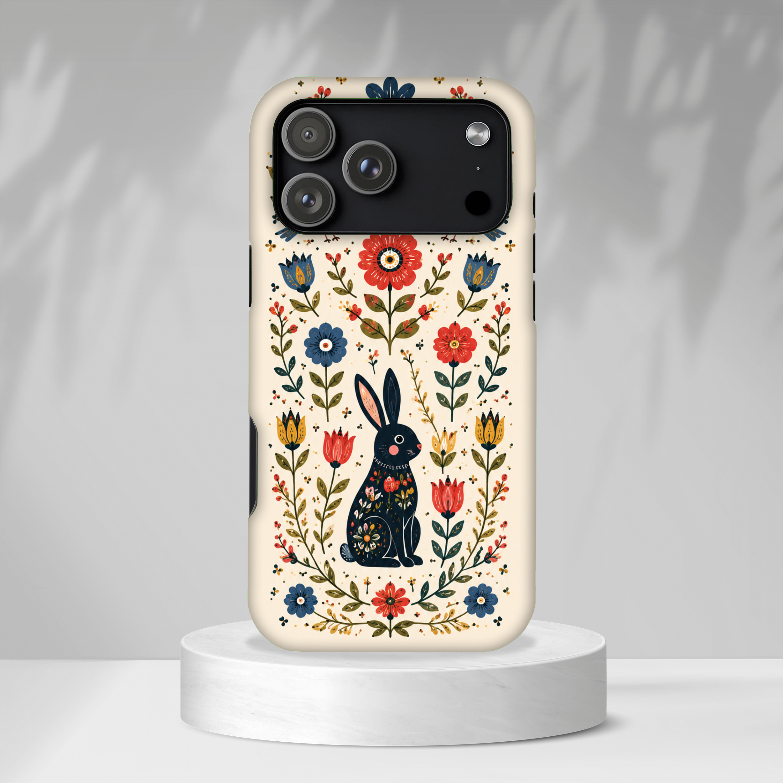 Floral Folk Art Bunny Tough iPhone Case