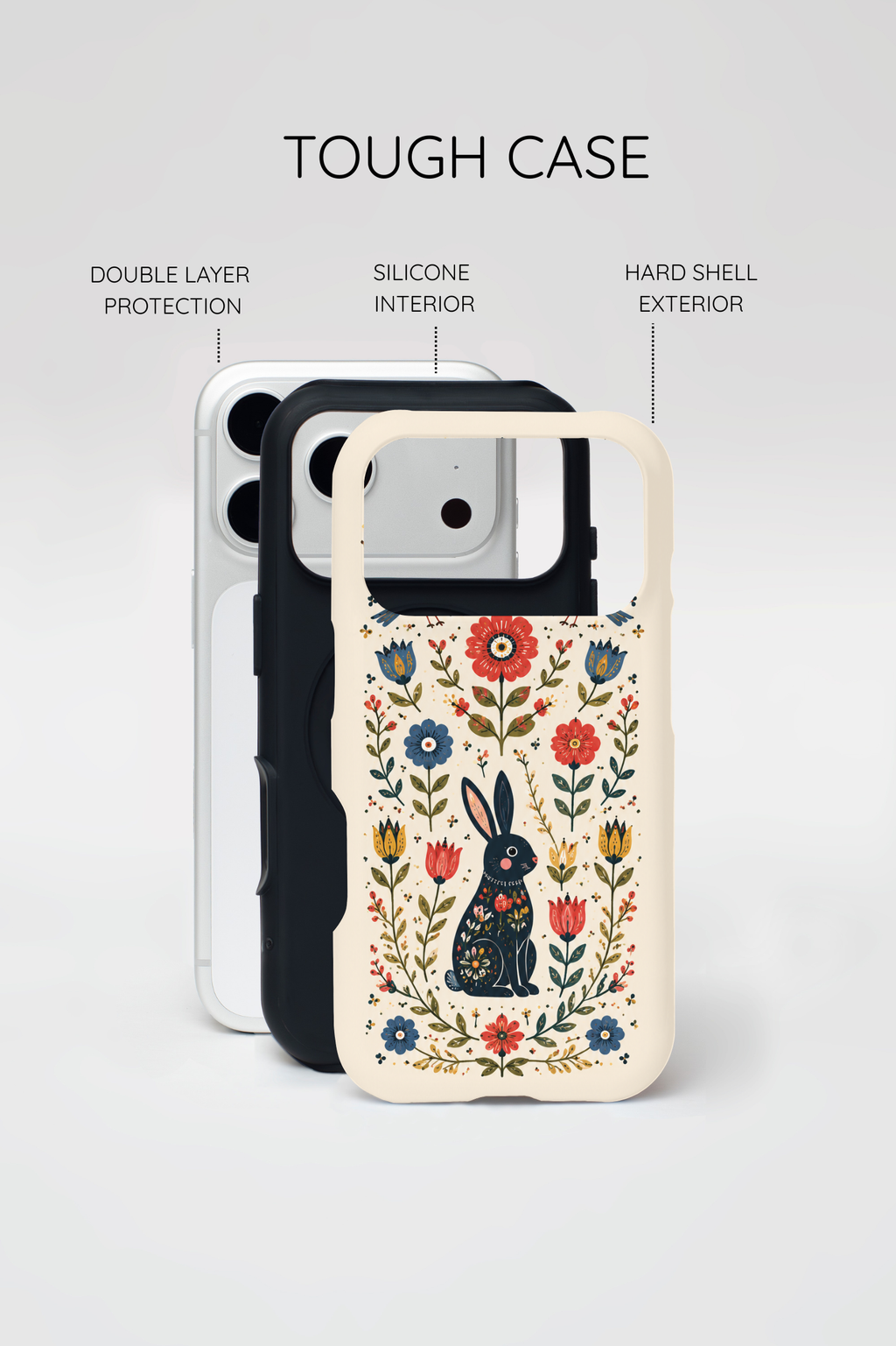 Floral Folk Art Bunny Tough iPhone Case