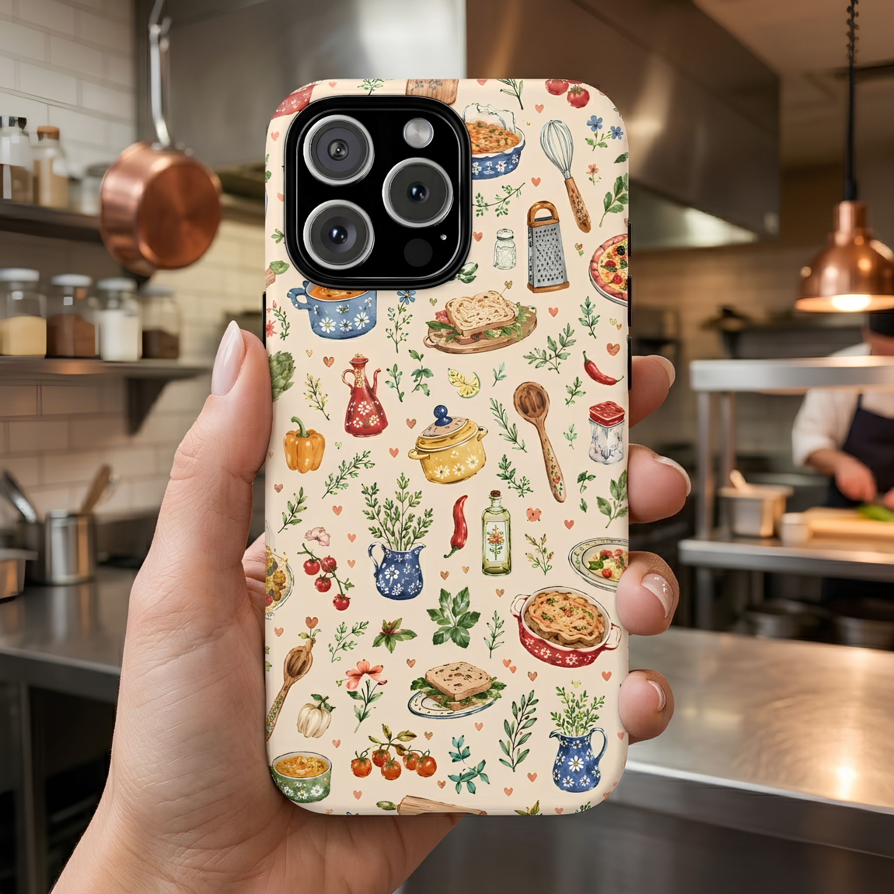 Kitchen Pattern Phone Case | Watercolor Cooking Art Cover | Cozy Baking Illustration Shell | Cute Home Chef Gift