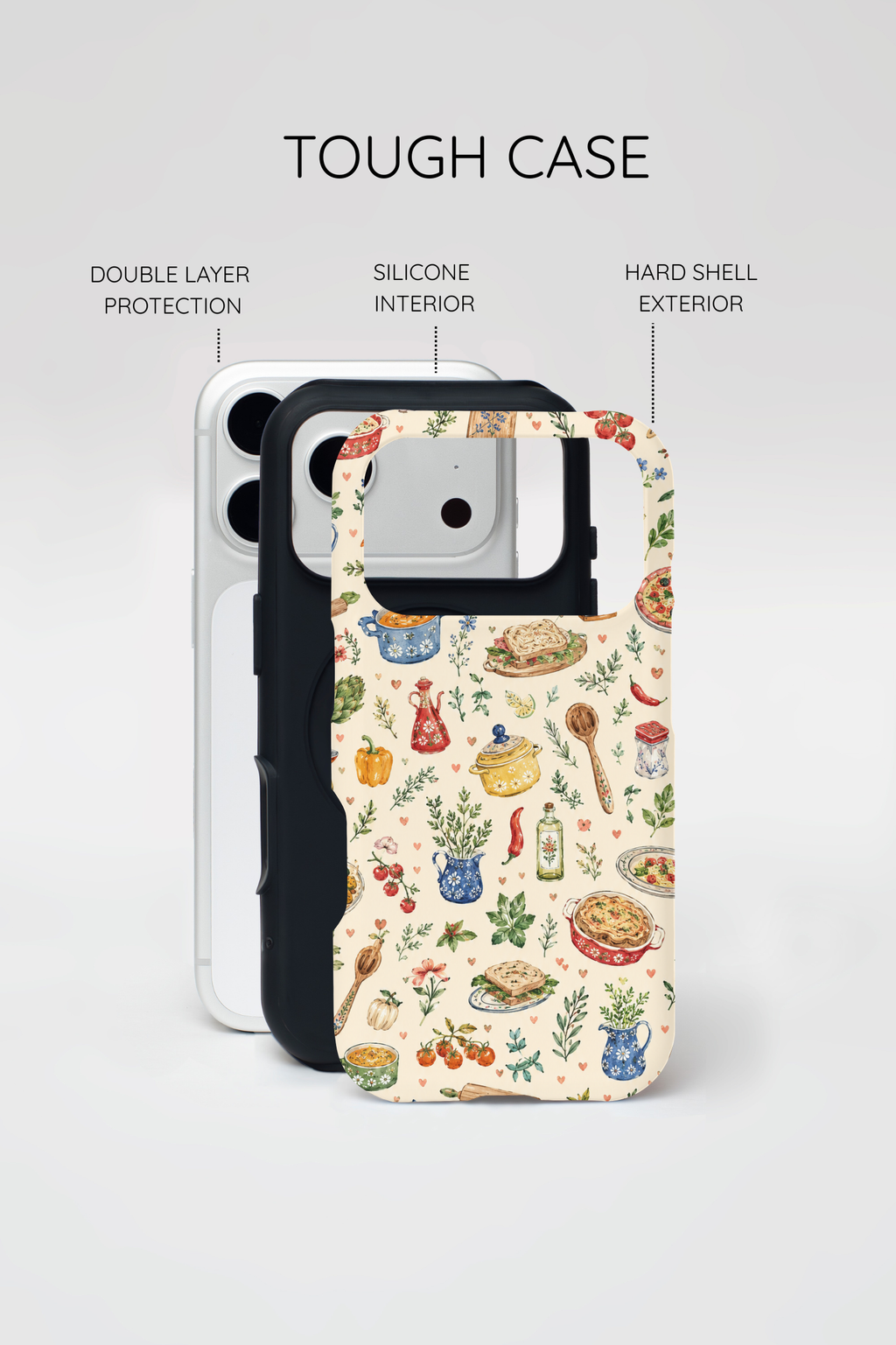 Kitchen Pattern Phone Case | Watercolor Cooking Art Cover | Cozy Baking Illustration Shell | Cute Home Chef Gift