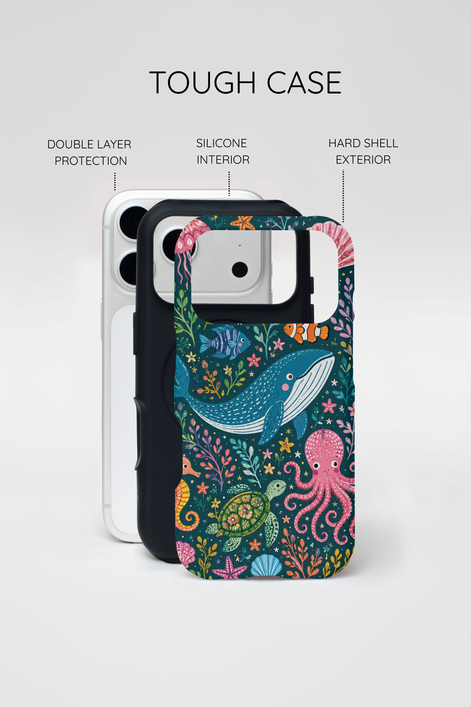 Ocean Creatures Tough iPhone Case | Whale, Octopus & Turtle Underwater Pattern