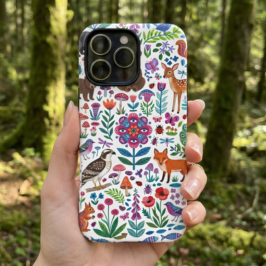 Wild Garden iPhone Case | Cute Forest Animals Floral Pattern Tough Case