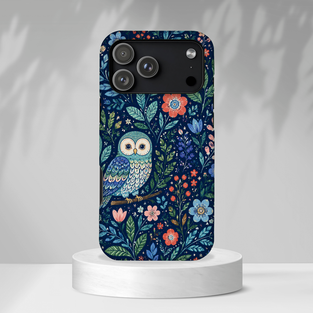 Owl Floral iPhone Case | Navy Botanical Protective iPhone Cover