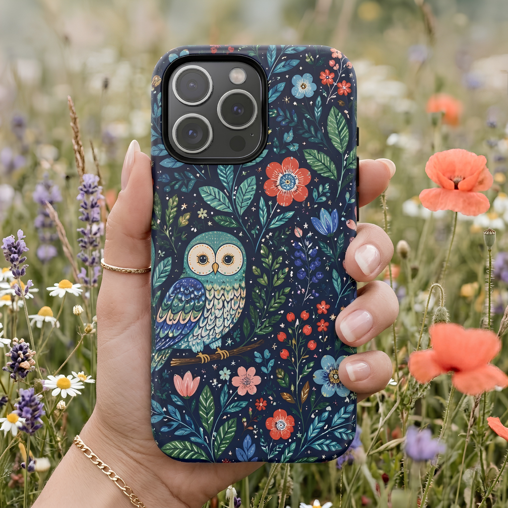 Owl Floral iPhone Case | Navy Botanical Protective iPhone Cover