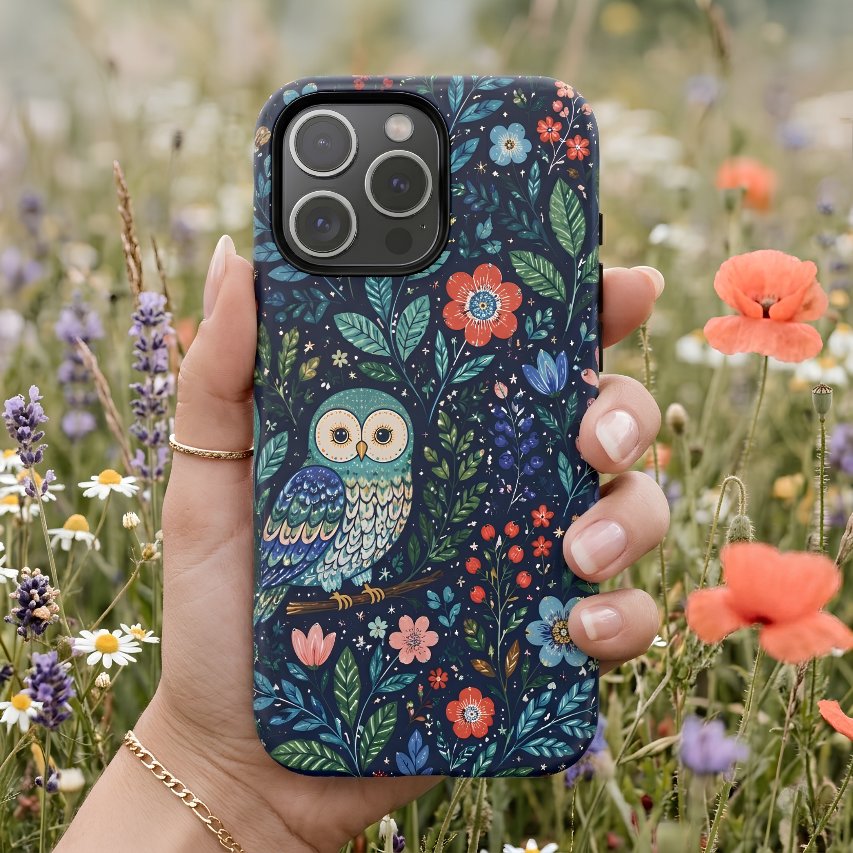 Owl Floral iPhone Case | Navy Botanical Protective iPhone Cover