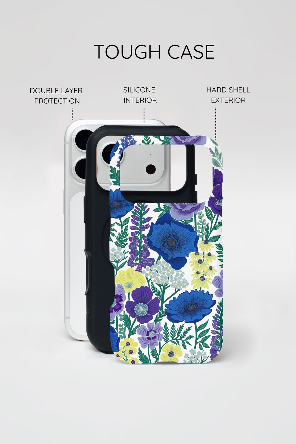 Floral Blue & Purple Tough iPhone Case | Protective Botanical Phone Cover