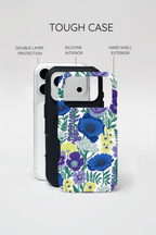 Floral Blue & Purple Tough iPhone Case | Protective Botanical Phone Cover